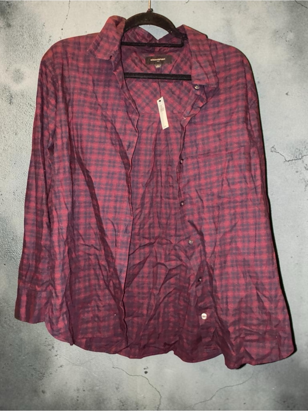 NWT Banana Republic Men's Burgundy and Black Plaid Button-Down Shirt